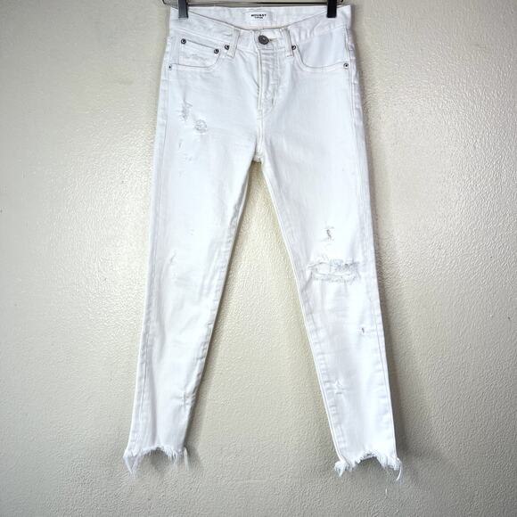 Moussy Vintage Glendele Skinny Jean Denim White Distressed Cropped 25 - Picture 2 of 9